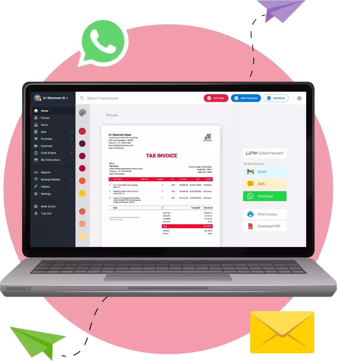 Create GST Bills for customers and share them online